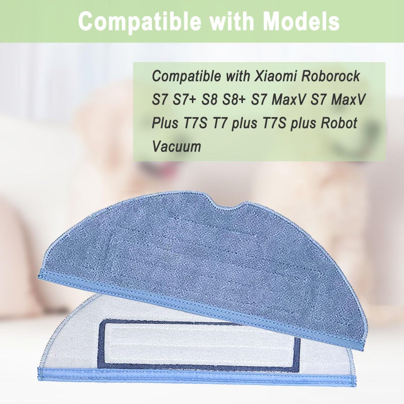 Bvhonwe 8 Pack S7 Vacuum Mop Replacement Pads for Xiaomi Roborock S7 Roborock S7+ Roborock S7 MaxV Roborock S8/S8+ Roborock S7 MaxV Plus Roborock T7S T7 plus T7S plus Robot Vacuum,8 Pack Microfiber Mop Pads - Image 2